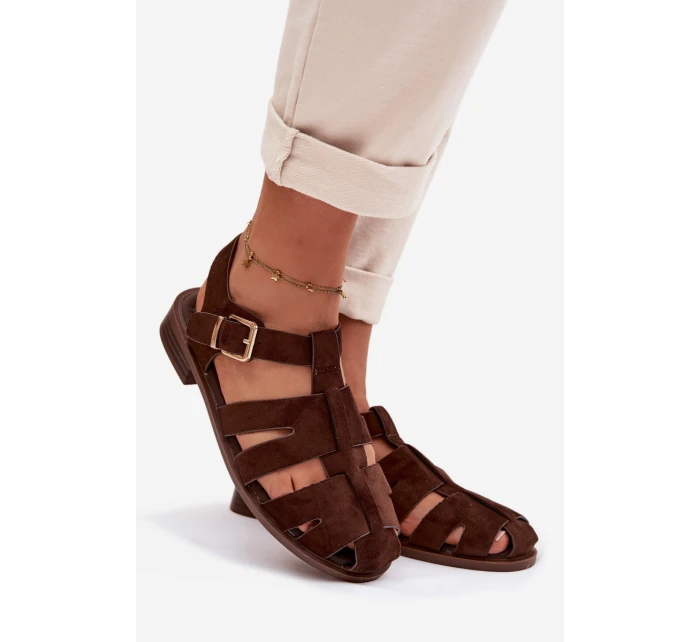 Dámské sandály s zlatým přezkou Čokoládové model 21937600 - Boto