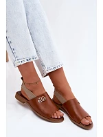 Kožené sandály se zlatým detailem Zazoo 40473 Hnědé