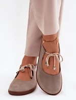 Kožené semišové baleríny Barefoot na šněrování Zazoo 021 Cappuccino