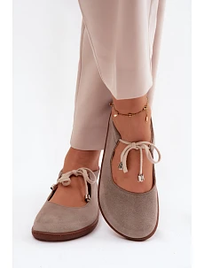 Kožené semišové baleríny Barefoot na šněrování Zazoo 021 Cappuccino