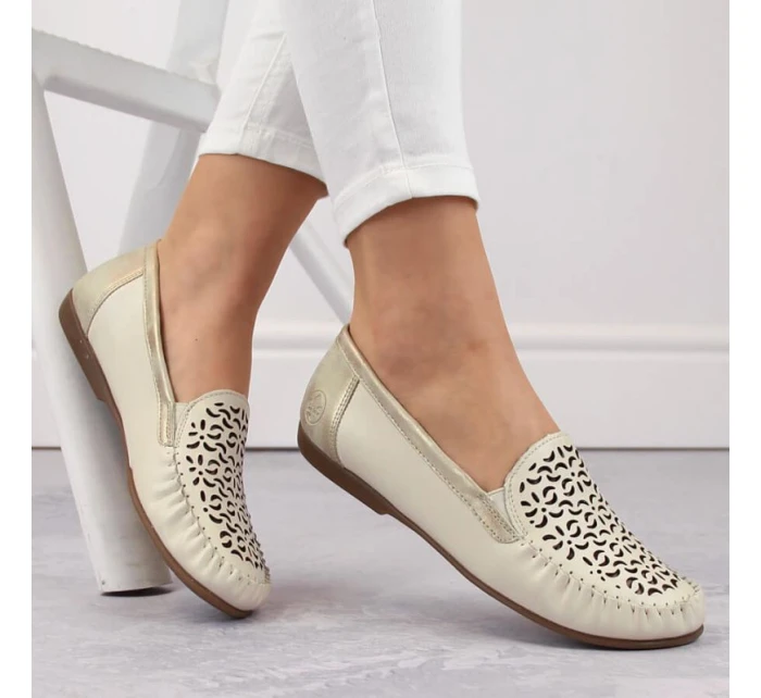 Kožené pohodlné polobotky Rieker W RKR658 beige