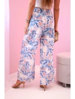 Dámské široké kalhoty s květinovým potiskem modrý