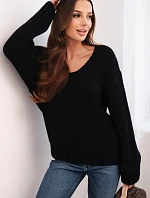 Dámský svetr s příměsí vlny s výstřihem do V černý