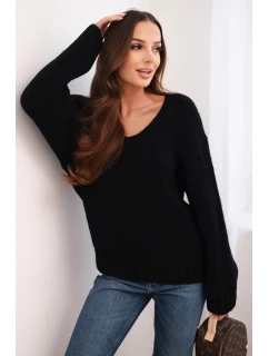 Dámský svetr s příměsí vlny s výstřihem do V černý
