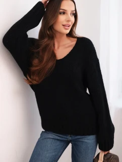 Dámský svetr s příměsí vlny s výstřihem do V černý