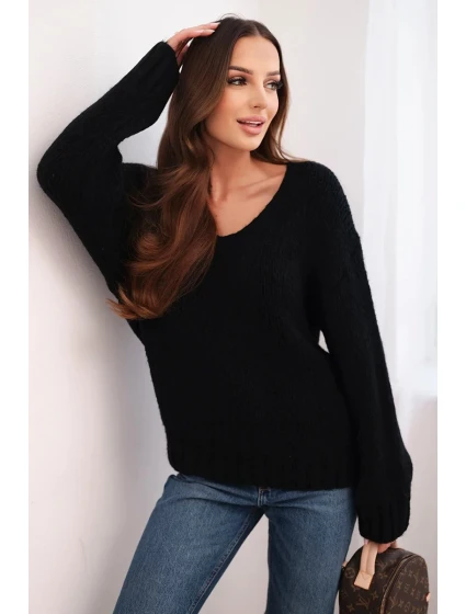 Dámský svetr s příměsí vlny s výstřihem do V černý Dámský svetr s příměsí vlny s výstřihem do V černý