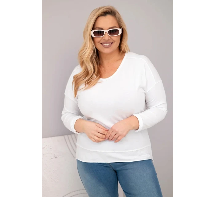 Dámská blůza Plus Size s V výstřihem a delší zadní částí bílá
