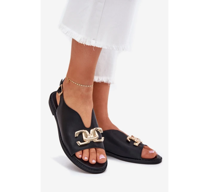 Dámské Sandály Na Plochém Podpatku Se Zlatou Ozdobou Černé Amelira Dámské Sandály Na Plochém Podpatku Se Zlatou Ozdobou Černé Amelira