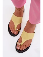 Dámské ploché eko kožené nazouváky se zlatým detailem Žluté Lavessa