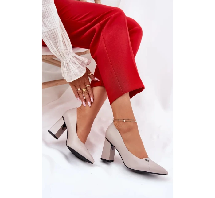 Elegantní dámské lodičky na širokém podpatku Vinceza – šedé