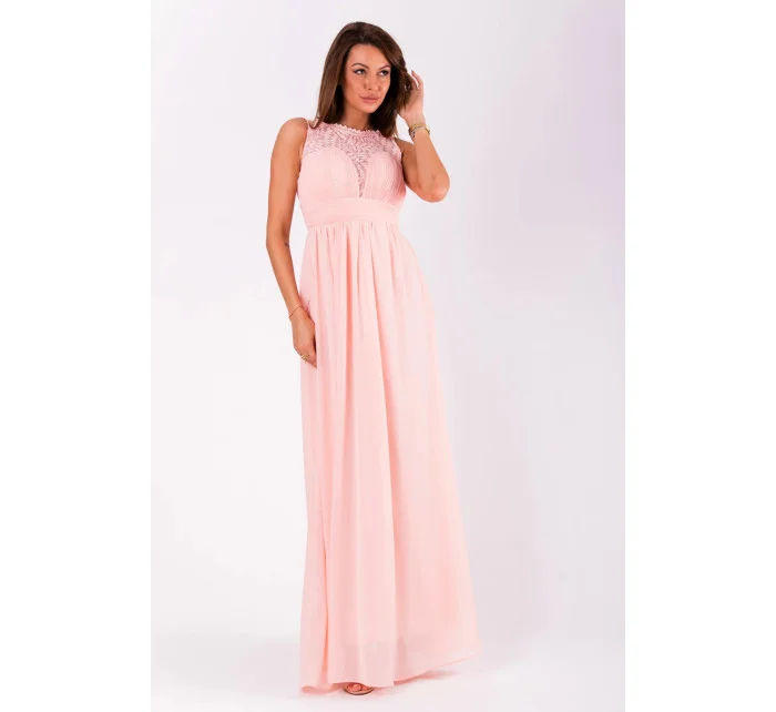 Společenské dámské šaty bez rukávů dlouhé růžové Růžová model 15042527 - EVA&#38;LOLA