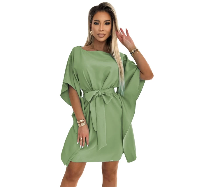 Dámské šaty se zavazováním v pase SOFIA 287-27 Olivová - Numoco