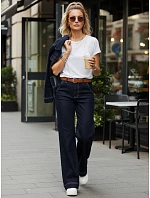 Dámské džíny s širokou nohavicí a páskem tmavě modré FashionStreet UY2926