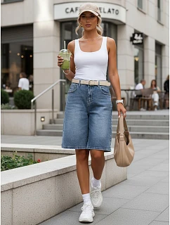 Dámské džínové bermudy s páskem modré FashionStreet SY0545