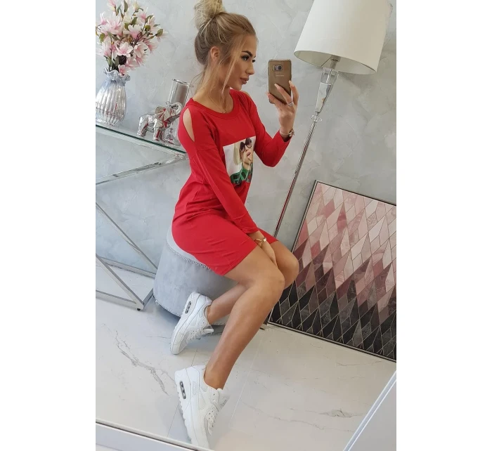 Šaty s milostným potiskem červené Šaty s milostným potiskem červené