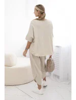 Bavlněný komplet halenka + kalhoty béžový Bavlněný komplet halenka + kalhoty béžový