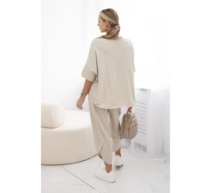 Bavlněný komplet halenka + kalhoty béžový Bavlněný komplet halenka + kalhoty béžový