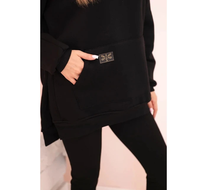 Dámský komplet bavlněný mikina s kapucí a legíny s vysokým pasem černý