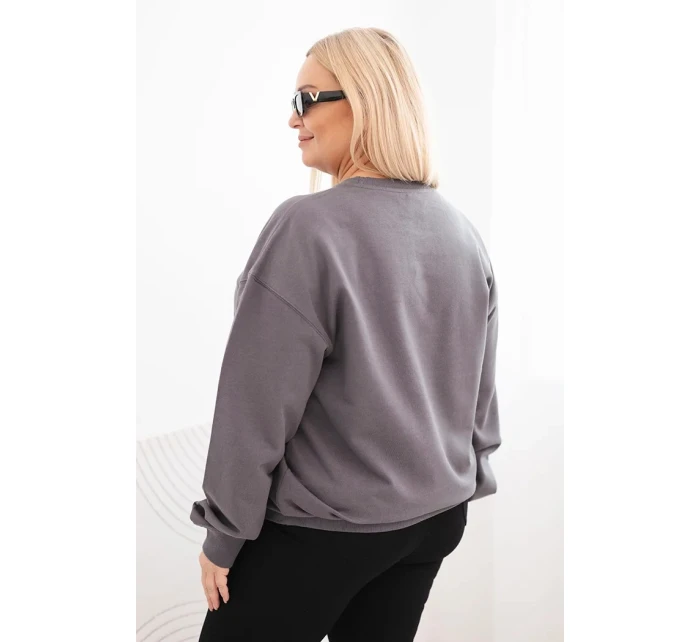 Dámská mikina s model 21723044 výstřihem Plus Size bavlněná basic grafitová - K-Fashion
