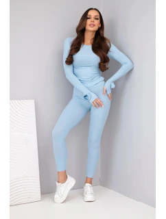 Dámský komplet z pruhované viskózy s dlouhým rukávem a legínami modrý