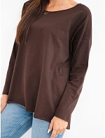 Dámská bavlněná halenka s volným střihem a prodlouženým zadním dílem hnědá Dámská bavlněná halenka s volným střihem a prodlouženým zadním dílem hnědá