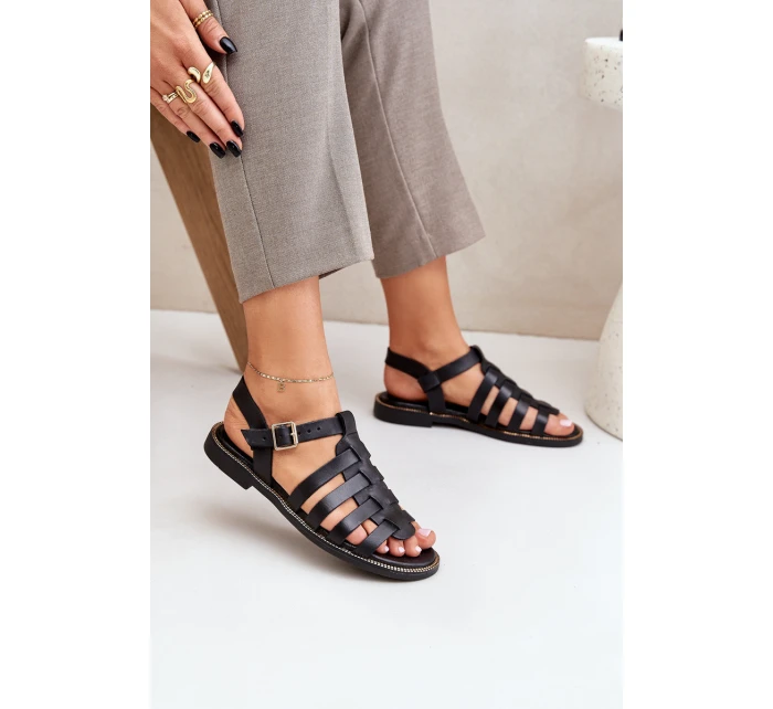 Kožené sandály na plochém podpatku Zazoo 3686 černé Kožené sandály na plochém podpatku Zazoo 3686 černé