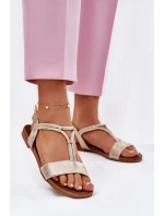 Dámské Plné Sandály S Pásky model 21698276 Zlaté - S.Barski Dámské Plné Sandály S Pásky model 21698276 Zlaté - S.Barski