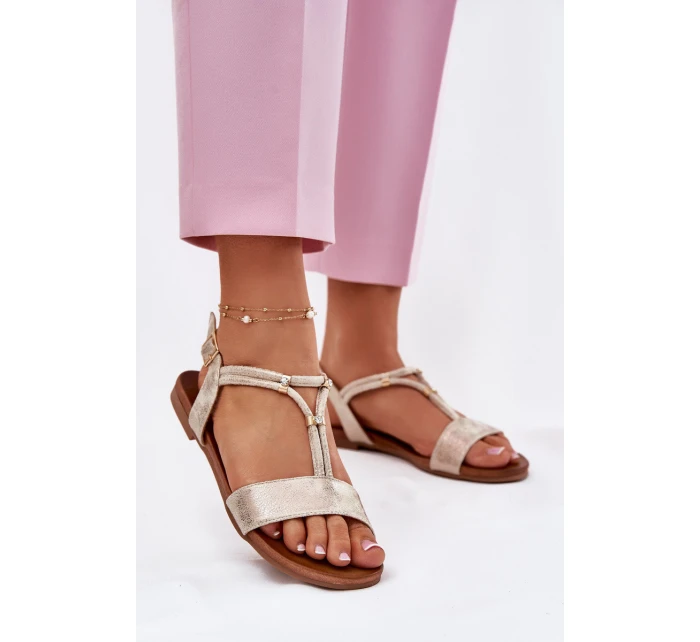 Dámské Plné Sandály S Pásky model 21698276 Zlaté - S.Barski Dámské Plné Sandály S Pásky model 21698276 Zlaté - S.Barski