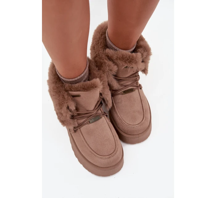 Dámské Sněhule Na Platformě S Kožíškem A Šněrováním Big Star model 21705904 Béžové - Big Star Shoes Dámské Sněhule Na Platformě S Kožíškem A Šněrováním Big Star model 21705904 Béžové - Big Star Shoes
