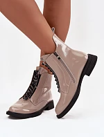 Lakované dámské kotníkové boty z pravé kůže D A MR52 108 béžové
