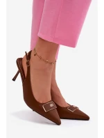 Dámské sandály na podpatku s ozdobným detailem Čokoládové model 21937509 - Boto