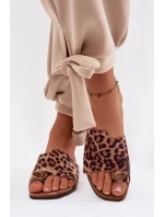 Dámské ploché pantofle s ozdobným detailem z eko semiše s leopardím vzorem Selavine