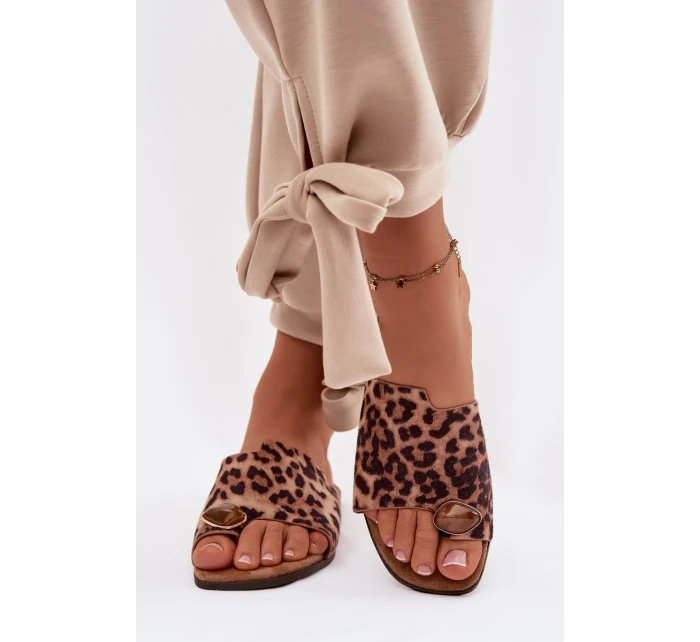 Dámské ploché pantofle s ozdobným detailem z eko semiše s leopardím vzorem Selavine