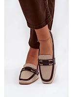 Dámské mokasíny Loafersy H8-515 hnědo-bežové -  Evelora