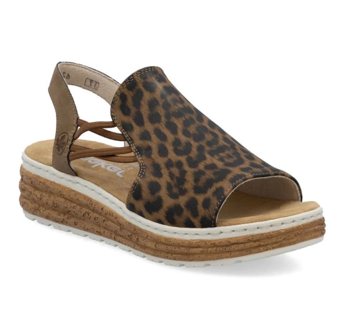 Dámské sandály na platformě s leopardím vzorem v béžové barvě Rieker 62741-90