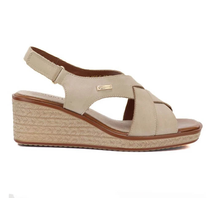 Sergio model 22117012 dámské béžové kožené sandály na platformě - LEONE
