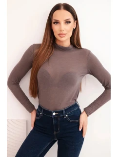 Dámská blůza z kašmíru s rolákem a dlouhým rukávem mocca