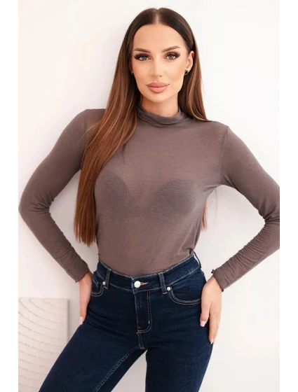 Dámská blůza z kašmíru s rolákem a dlouhým rukávem mocca
