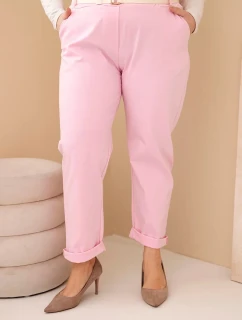 Dámské bavlněné kalhoty Plus Size s páskem světle růžové