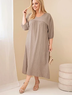Dámské šaty Plus size bavlněné mušelínové s výstřihem do V šedohnědá