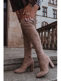 Dámské kozačky na podpatku béžové model 21714951 - Boto