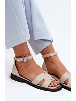 Dámské sandály z pravé kůže na ploché podrážce Vinceza 62305 Béžové