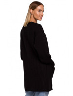 model 18002848 Žebrovaný pletený svetr s kapsami černý - Moe