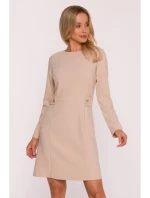 S419 Šaty s ozdobnými knoflíky v pase - béžové