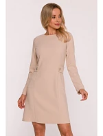 S419 Šaty s ozdobnými knoflíky v pase - béžové