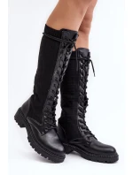 Dámské šněrovací kozačky s elastickým svrškem černá model 20038961 - Kesi