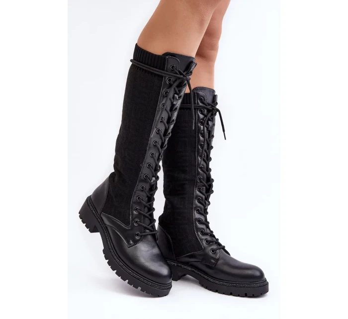 Dámské šněrovací kozačky s elastickým svrškem černá model 20038961 - Kesi