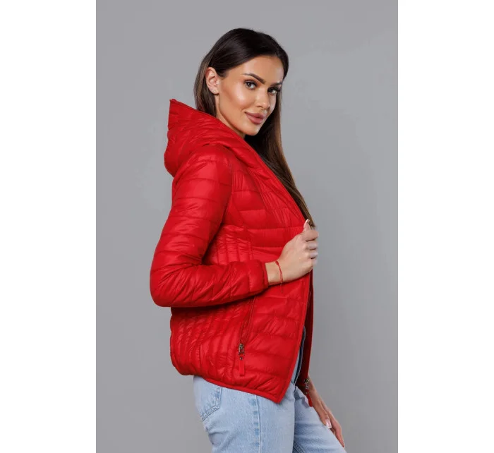 Červená dámská prošívaná bunda s kapucí (B0123-4)