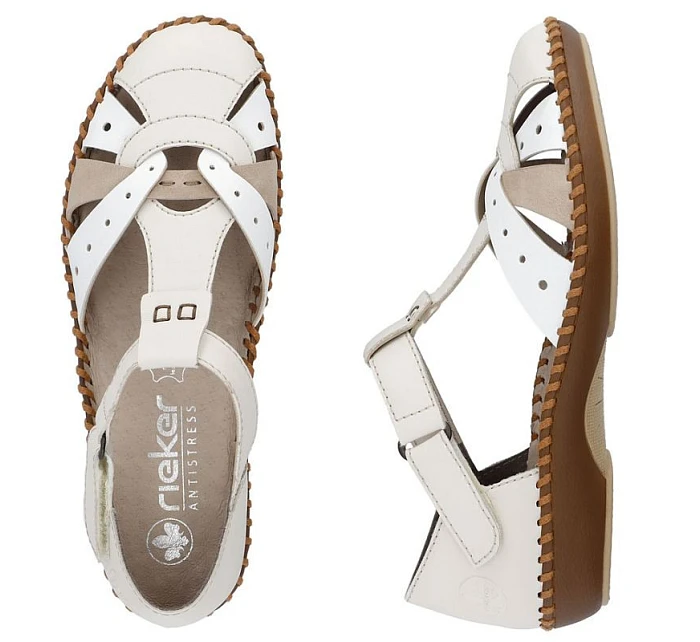 Dámské pohodlné sandály na suchý zip se zabudovanou špičkou béžové Rieker M1655-61 Dámské pohodlné sandály na suchý zip se zabudovanou špičkou béžové Rieker M1655-61