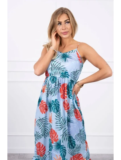 Šaty s motivem listů v modré barvě